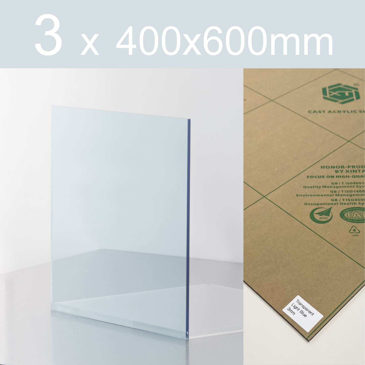 Transparent Light Blue acrylic | Paper protection film
